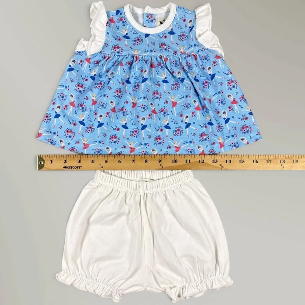 NWT The Oaks Apparel Girl's Dancing Ballerina 2 Piece Bloomer Set Blue Size 9M